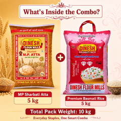 MP Sharbati Atta 5 kg & Premium Basmati Rice 5 kg Value Combo