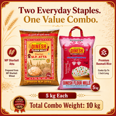 MP Sharbati Atta 5 kg & Premium Basmati Rice 5 kg Value Combo
