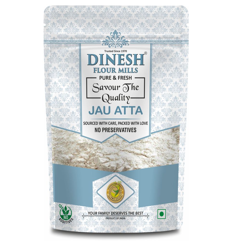 Dinesh Flour Mills Jau Atta packaging on a white background