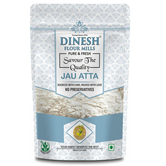 Dinesh Flour Mills Jau Atta packaging on a white background