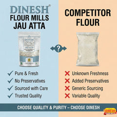 Comparison chart between Dinesh Flour Mills Jau Atta and competitor flour, highlighting differences.