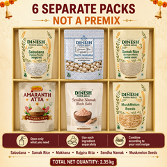 Navratri Vrat Essentials Combo 2.35kg | Sabudana, Samak Rice, Makhana, Rajgira Atta, Sendha Namak & Muskmelon Seeds