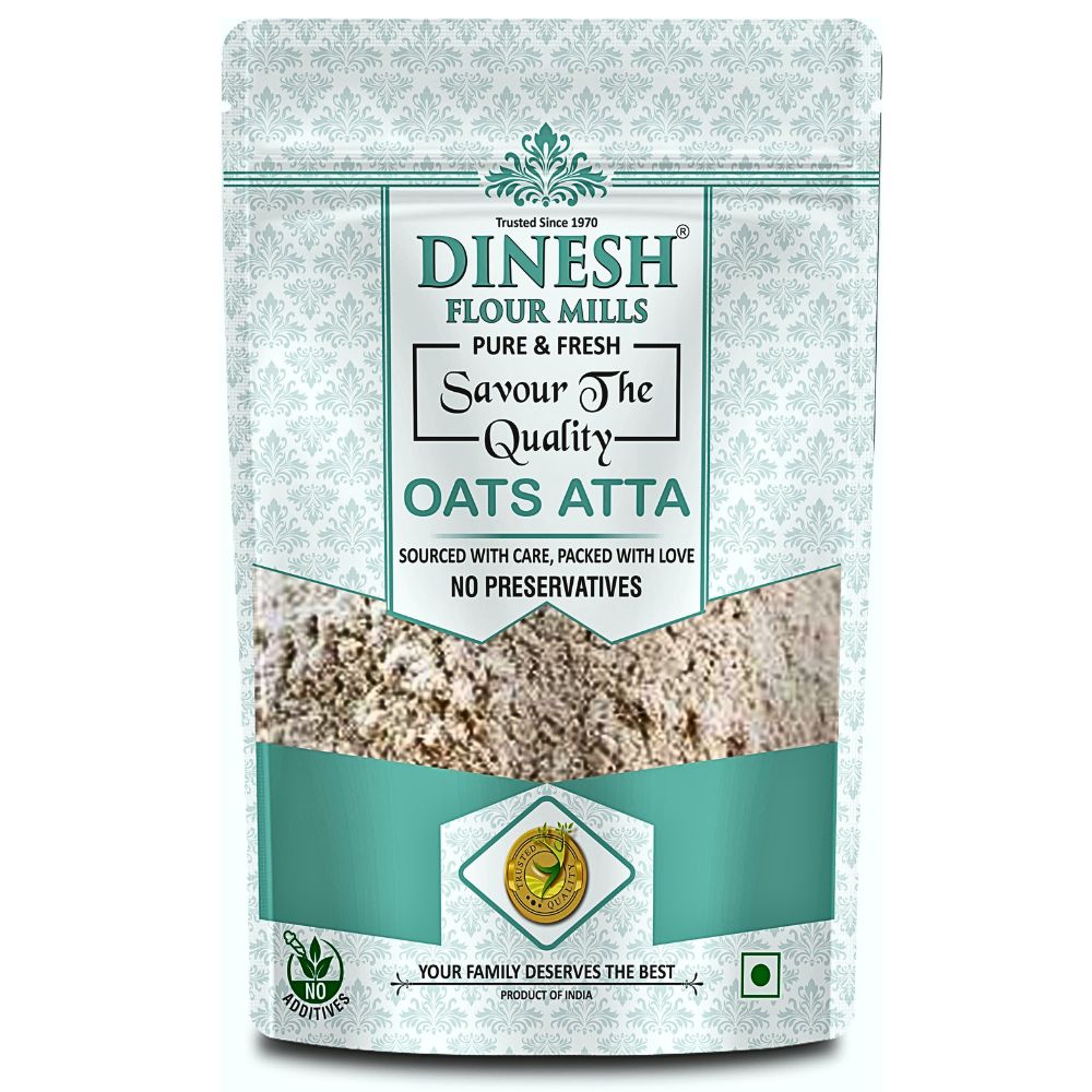 Dinesh Flour Mills oats atta packaging on a white background
