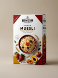 Muesli by Dinesh Flour Mills – A crunchy mix of rolled oats, wheat flakes, cornflakes, rice flakes, almonds, raisins, and dried fruits,