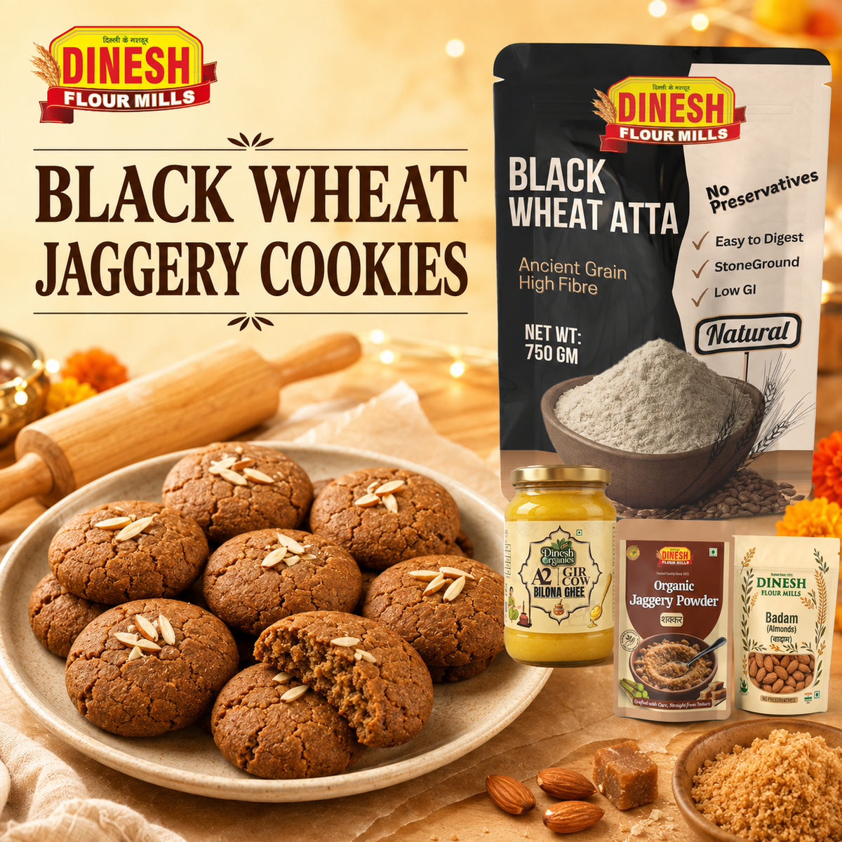 Eggless Black Wheat Jaggery Cookies
