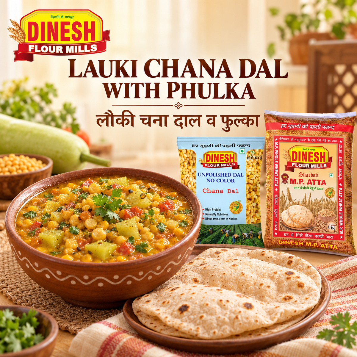 Lauki Chana Dal with Phulka