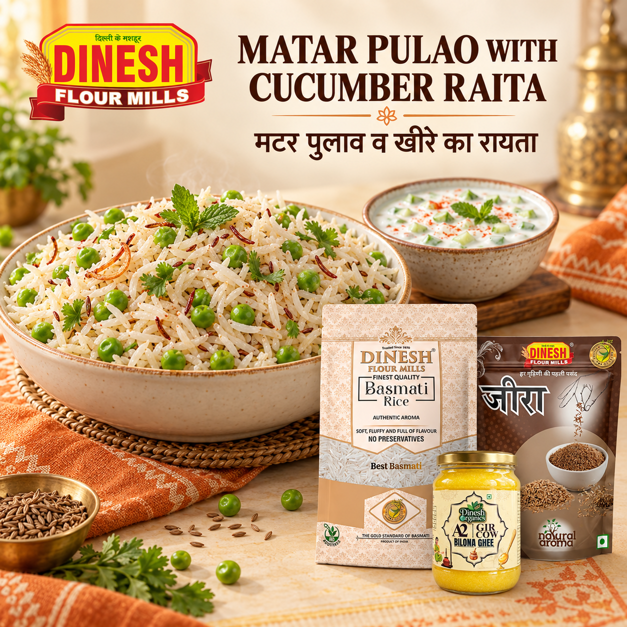 Matar Pulao with Cucumber Raita