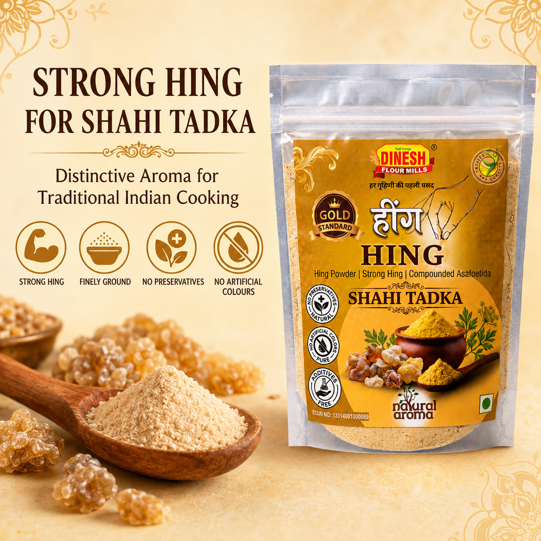 Hing Powder | Strong Compounded Asafoetida | No Preservatives | Press-Lock Pouch