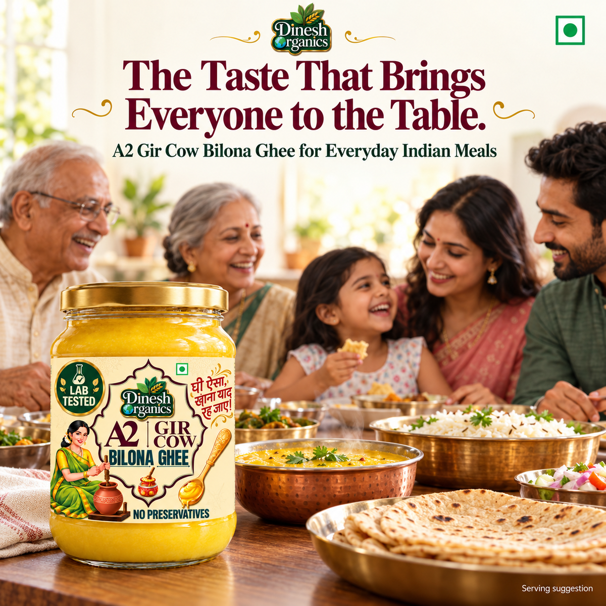 A2 Gir Cow Bilona Ghee | Lab Tested | No Preservatives| Traditional Desi Ghee | Dinesh Flour Mills