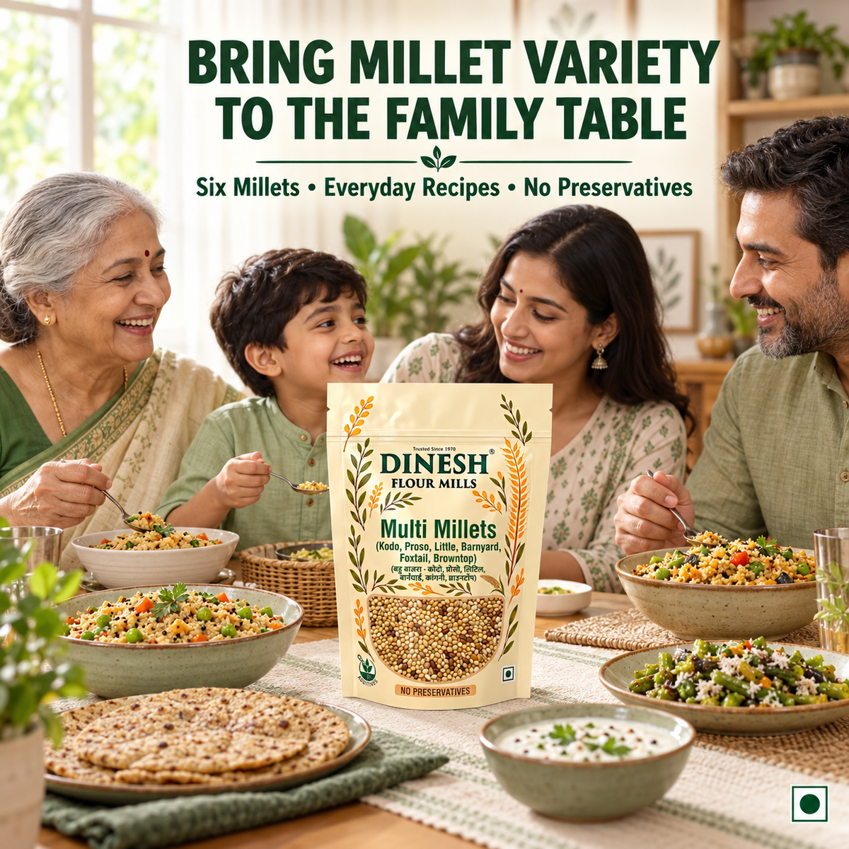 Multi Millets Mix - Kodo, Proso, Little, Barnyard, Foxtail & Browntop Millet (6 Rich Millets in one Pack)