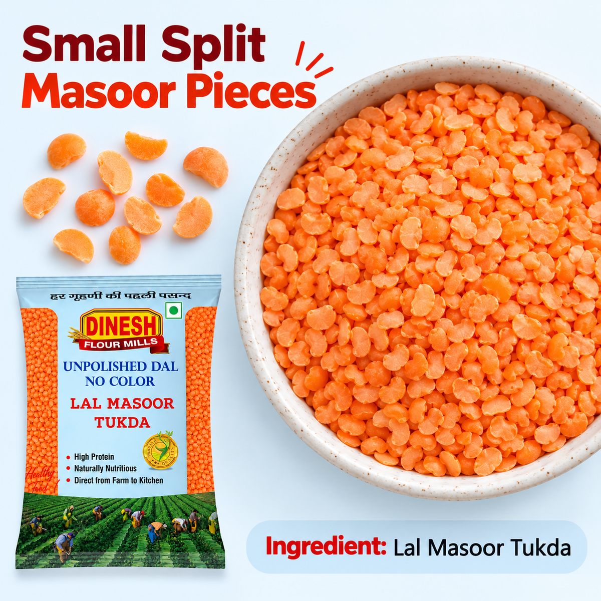 Lal Masoor Tukda Dal (Split Red Lentils) | Unpolished | No Preservatives