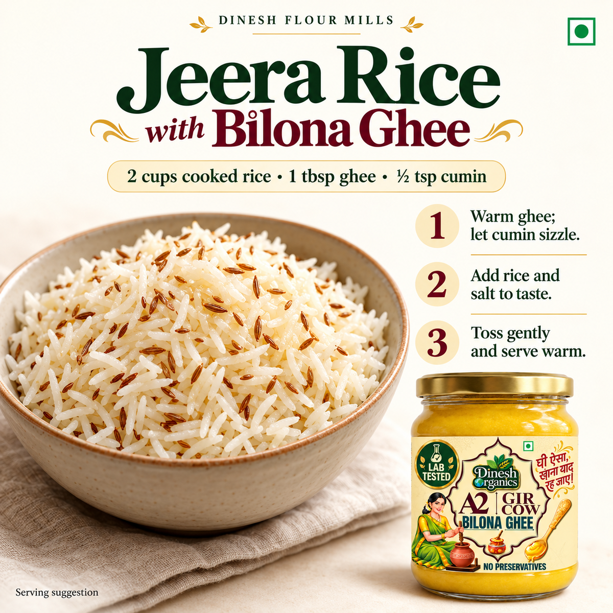 A2 Gir Cow Bilona Ghee | Lab Tested | No Preservatives| Traditional Desi Ghee | Dinesh Flour Mills