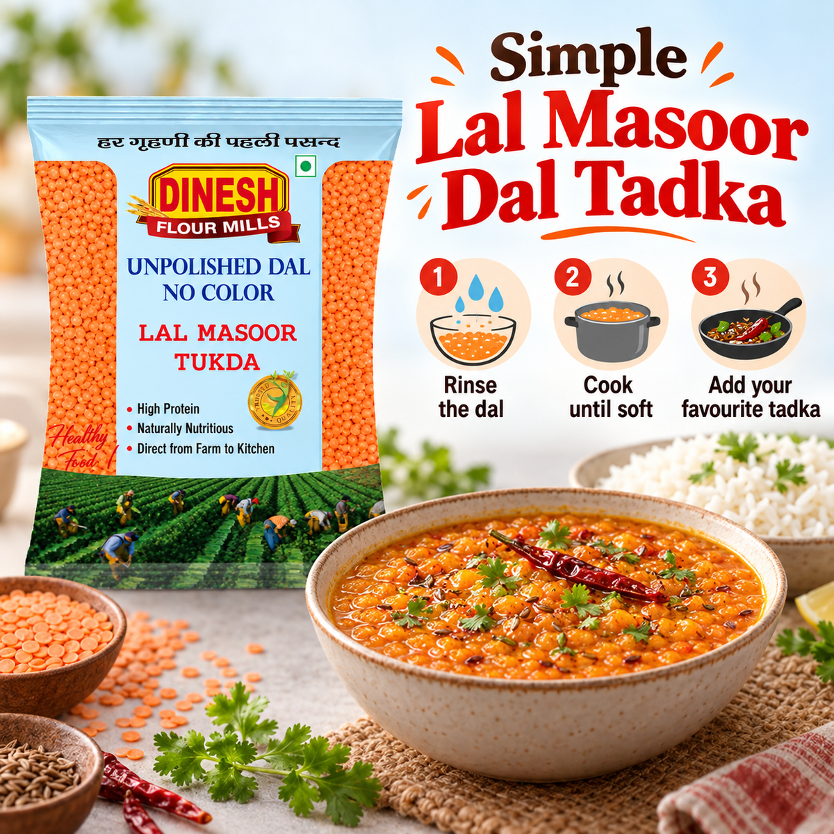 Lal Masoor Tukda Dal (Split Red Lentils) | Unpolished | No Preservatives