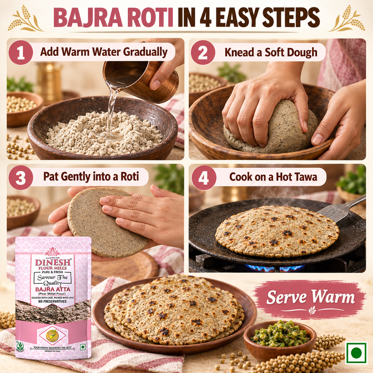 Bajra Atta | Pearl Millet Flour | Freshly Prepared | No Preservatives