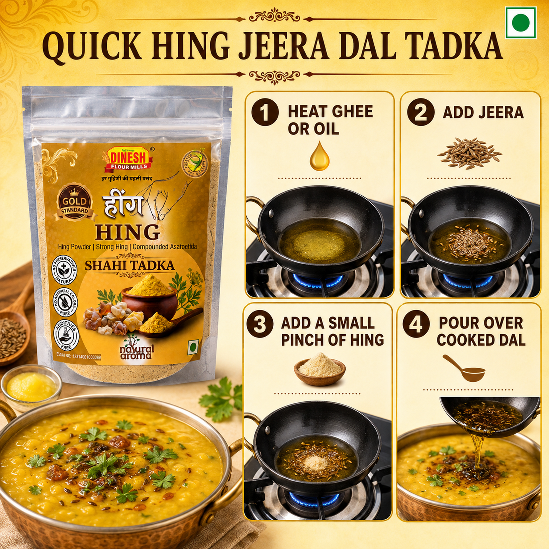 Hing Powder | Strong Compounded Asafoetida | No Preservatives | Press-Lock Pouch