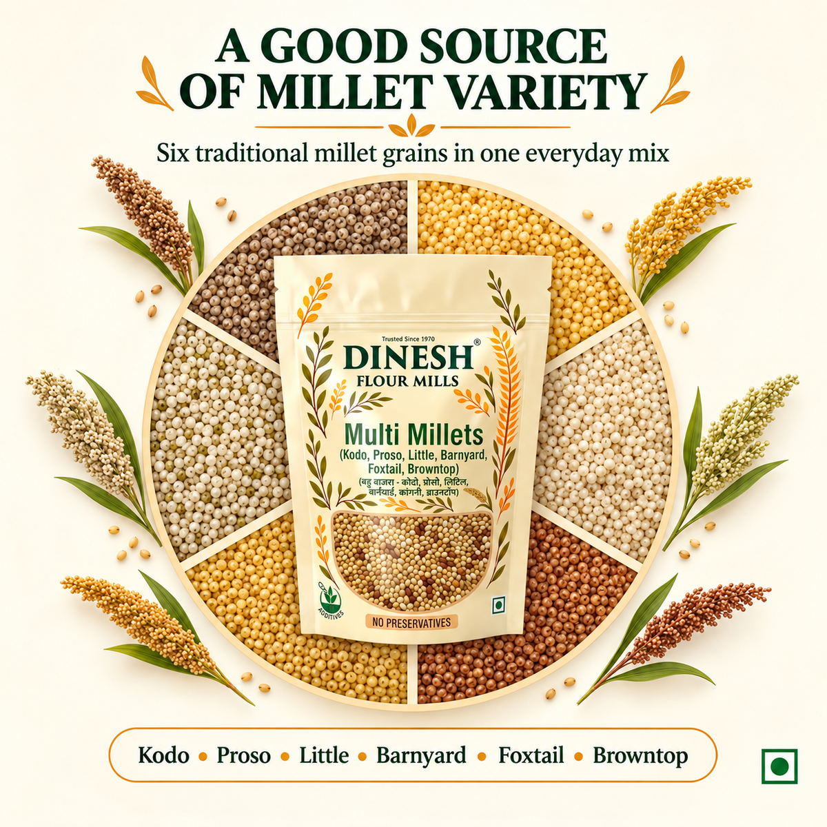 Multi Millets Mix - Kodo, Proso, Little, Barnyard, Foxtail & Browntop Millet (6 Rich Millets in one Pack)