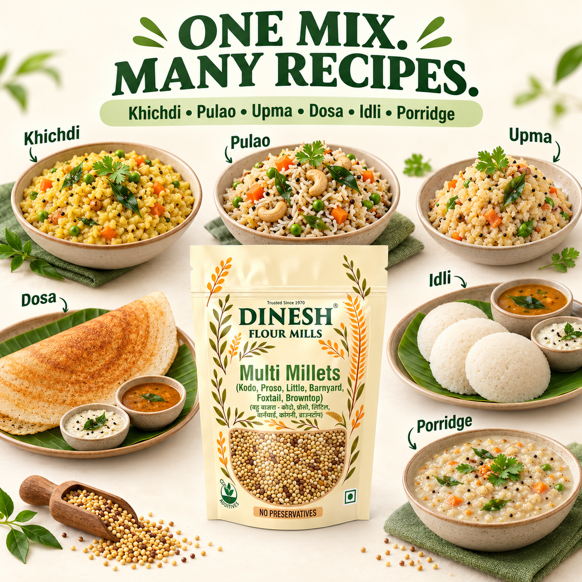 Multi Millets Mix - Kodo, Proso, Little, Barnyard, Foxtail & Browntop Millet (6 Rich Millets in one Pack)