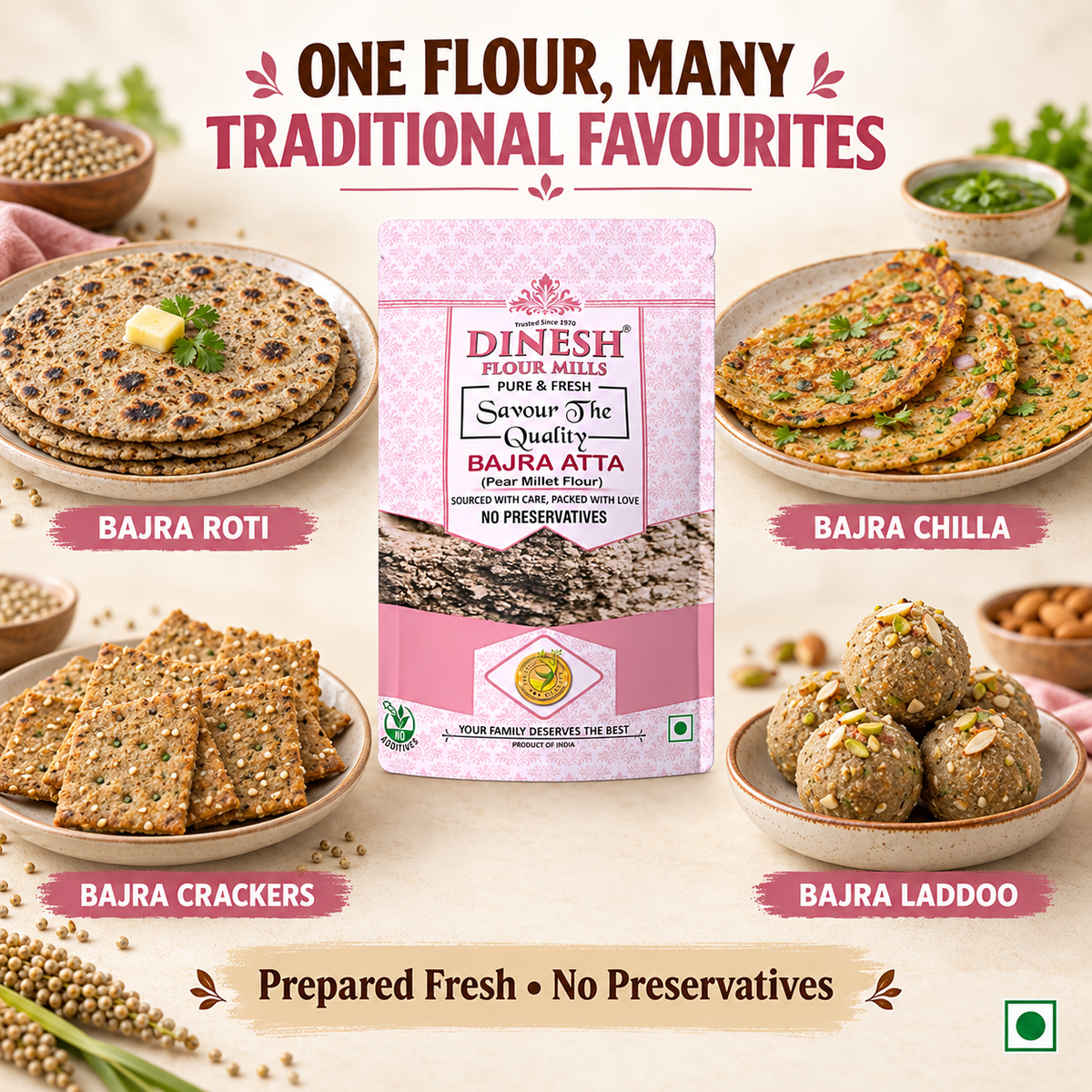 Bajra Atta | Pearl Millet Flour | Freshly Prepared | No Preservatives