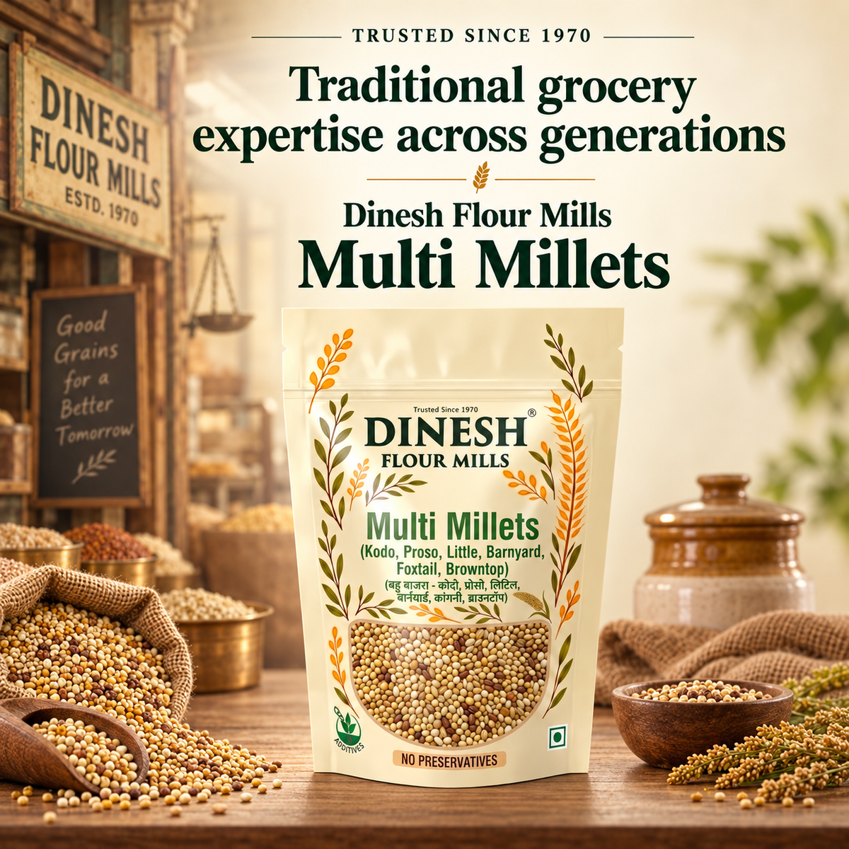 Multi Millets Mix - Kodo, Proso, Little, Barnyard, Foxtail & Browntop Millet (6 Rich Millets in one Pack)