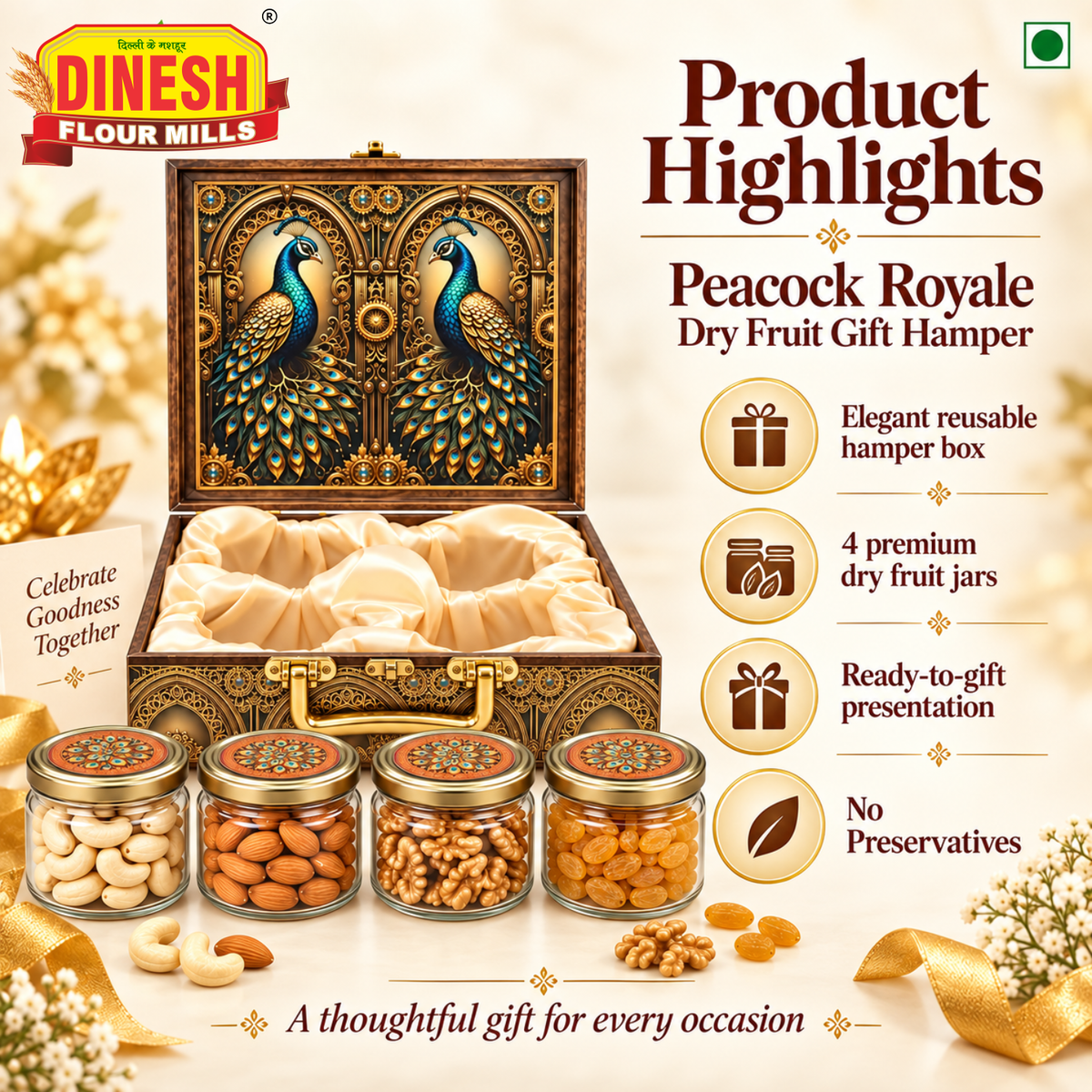 Peacock Royale Dry Fruit Gift Hamper | Kaju, Badam, Akhrot &amp; Kishmish