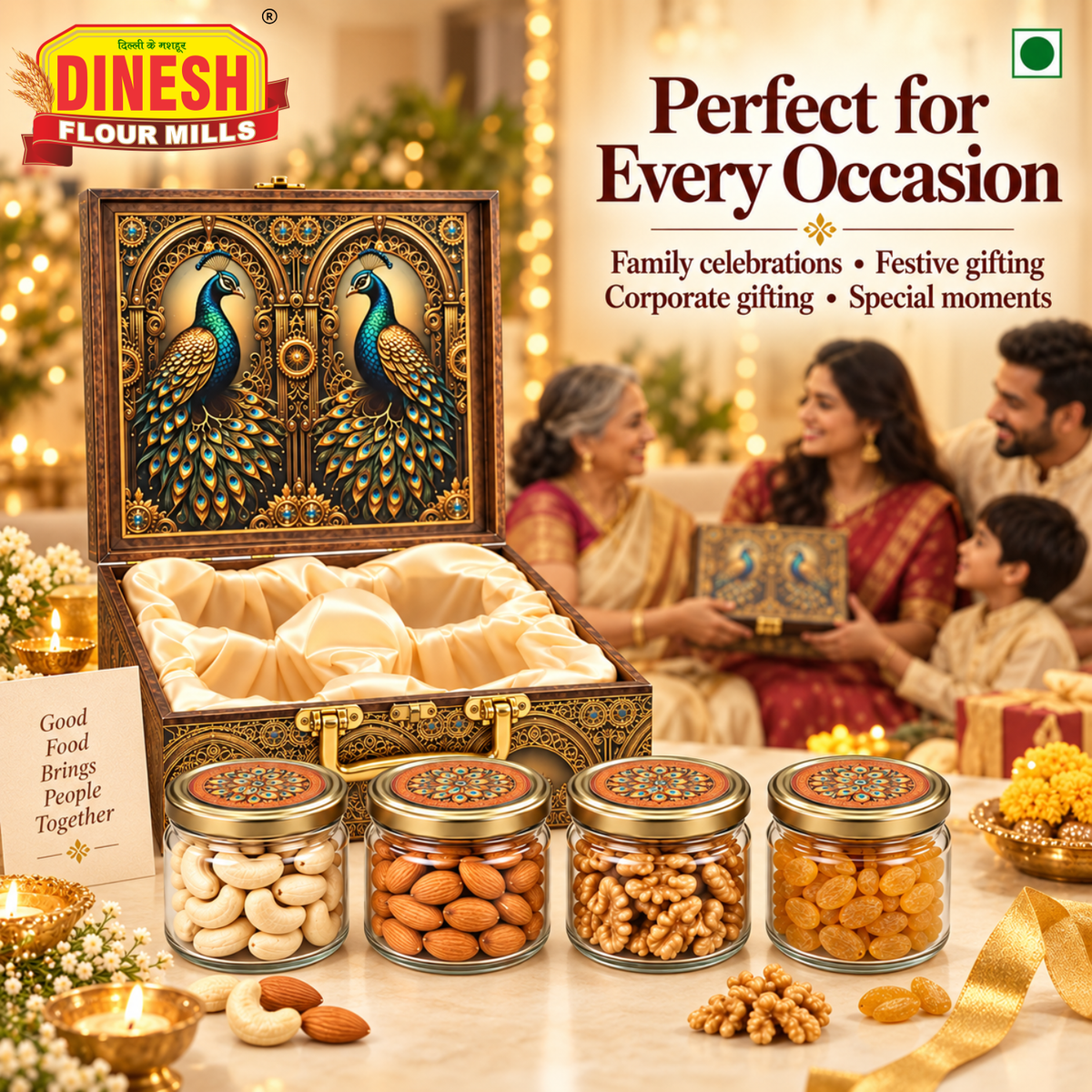 Peacock Royale Dry Fruit Gift Hamper | Kaju, Badam, Akhrot &amp; Kishmish
