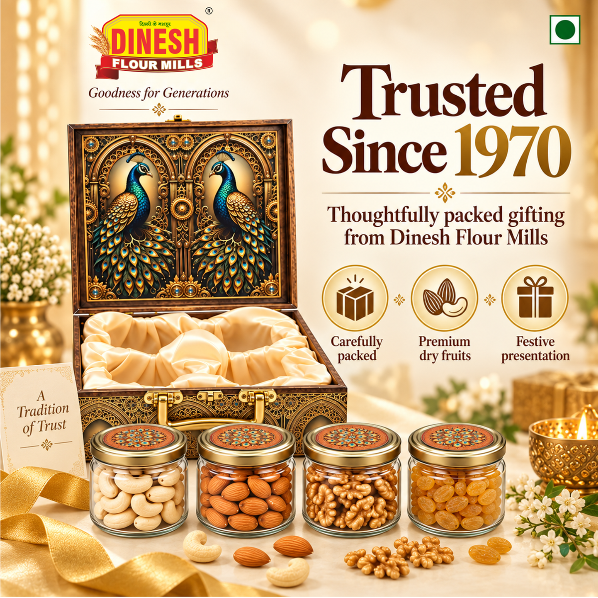 Peacock Royale Dry Fruit Gift Hamper | Kaju, Badam, Akhrot &amp; Kishmish