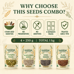 4 Raw Seeds Combo Pack | Pumpkin, Sunflower, Chia & Flax Seeds | 4 × 250 g