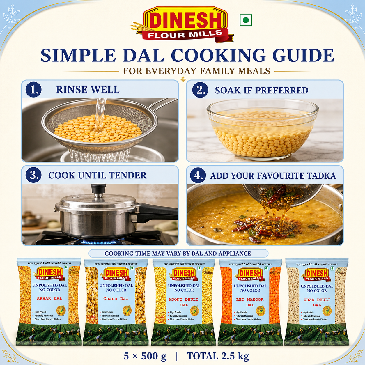 5 Dals Family Variety Combo | 5 × 500g Packs | Total 2.5kg
