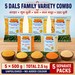 Dinesh Flour Mills 5 Dals Family Variety Combo with five 500g dal packs