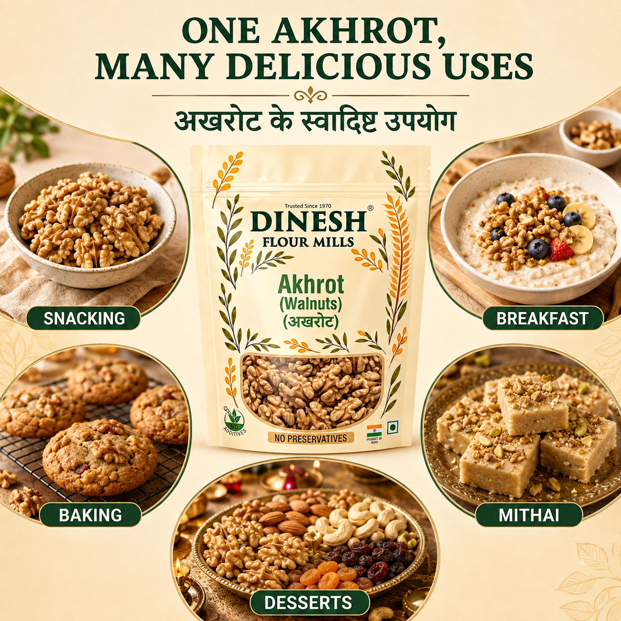Premium Quality Akhrot Giri, Big-Size Walnut Kernels Without Shell, No Preservatives, No Additives