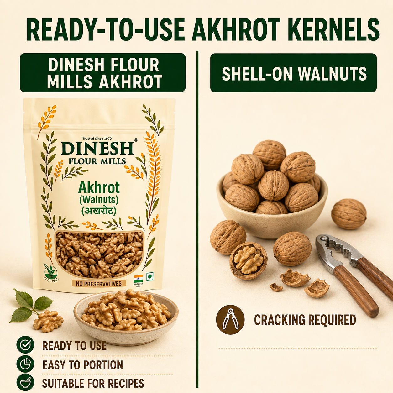 Premium Quality Akhrot Giri, Big-Size Walnut Kernels Without Shell, No Preservatives, No Additives