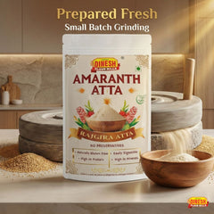 Dinesh Flour Mills Amaranth Atta package with a kitchen background