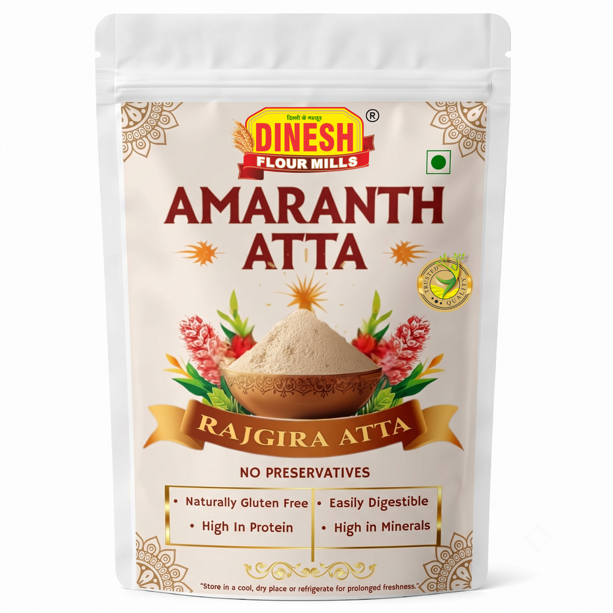 Dinesh Flour Mills Amaranth Atta packaging on a white background