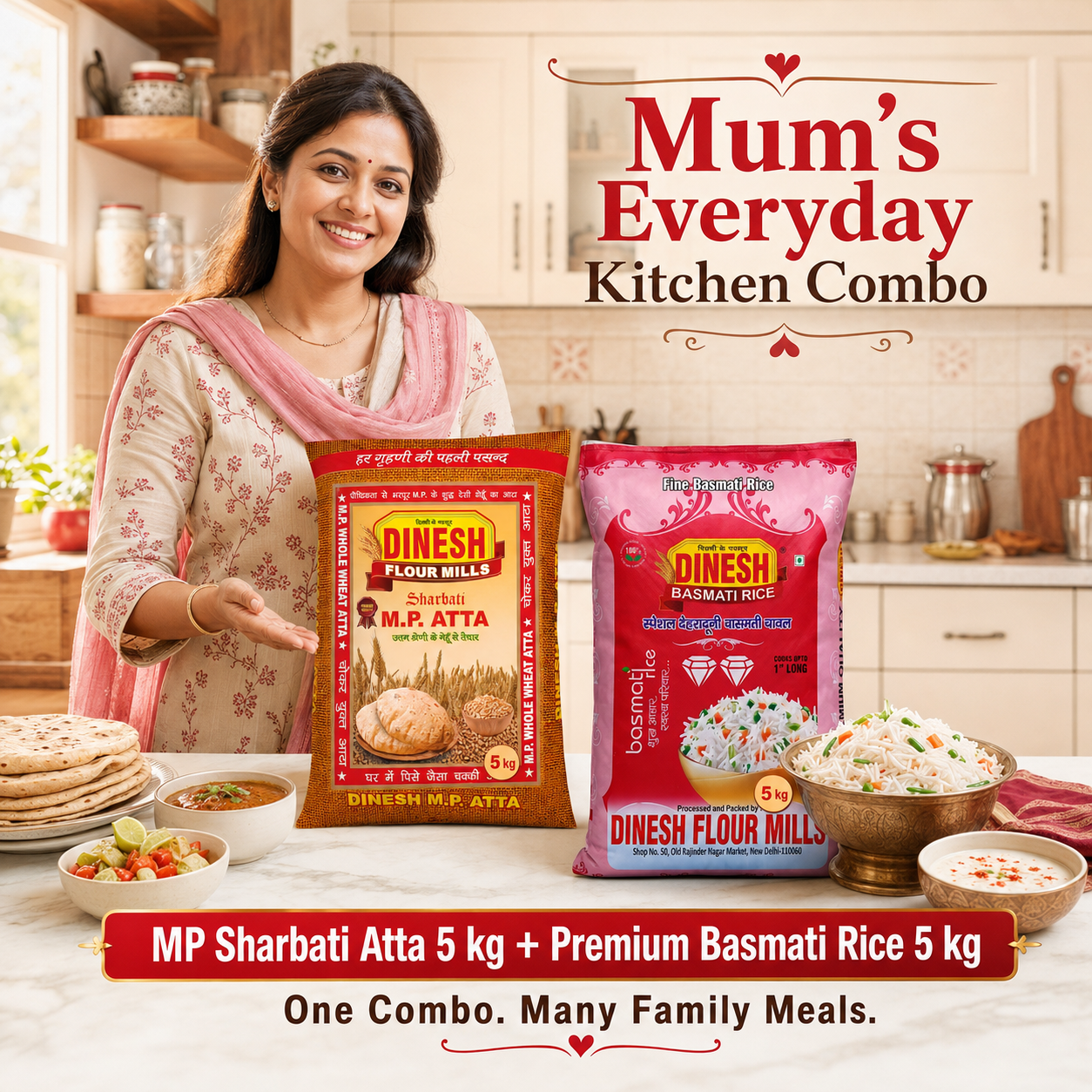 MP Sharbati Atta 5 kg & Premium Basmati Rice 5 kg Value Combo