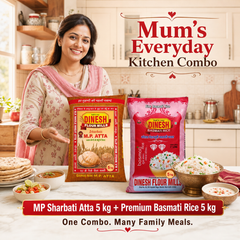 MP Sharbati Atta 5 kg & Premium Basmati Rice 5 kg Value Combo