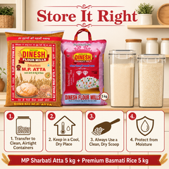MP Sharbati Atta 5 kg & Premium Basmati Rice 5 kg Value Combo