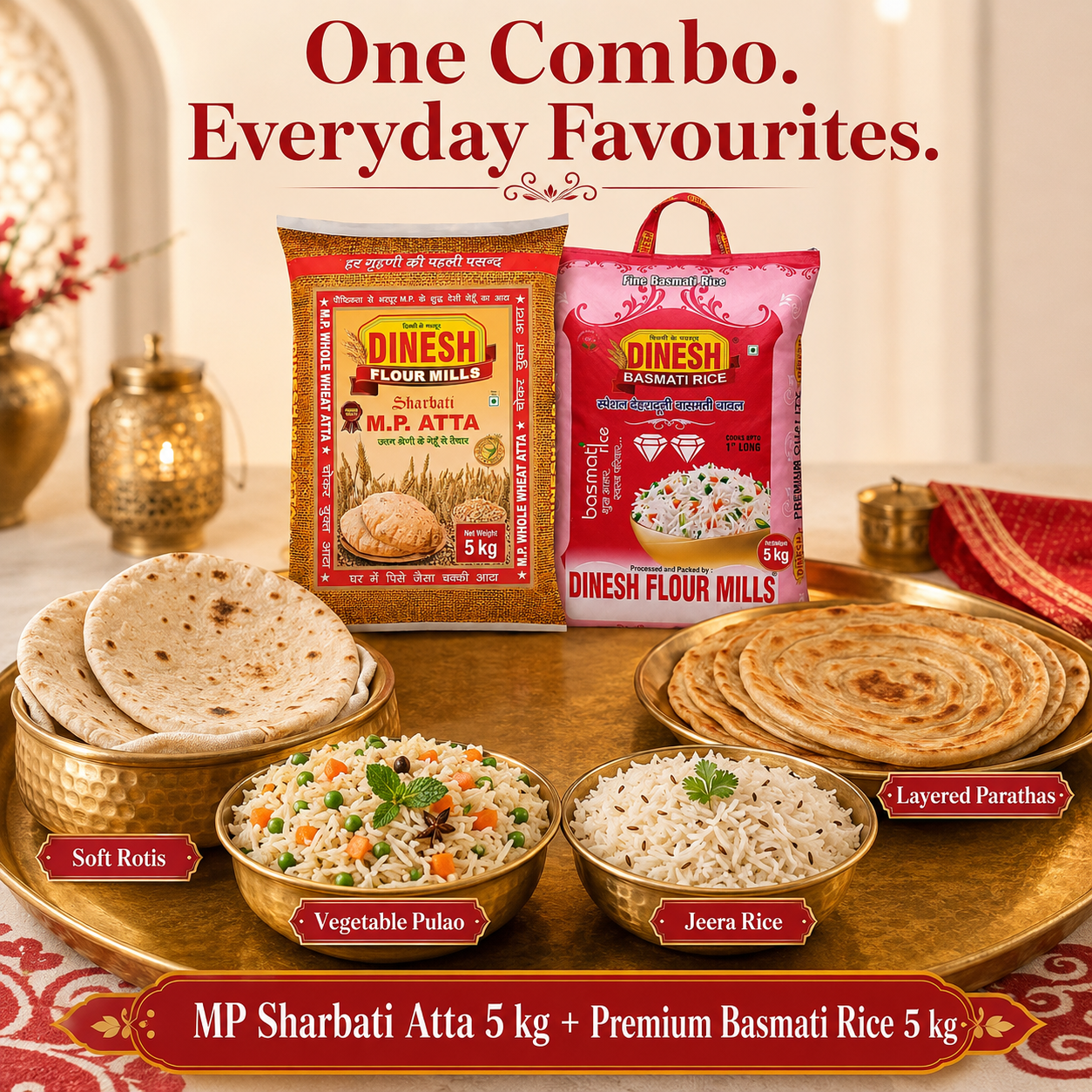 MP Sharbati Atta 5 kg & Premium Basmati Rice 5 kg Value Combo