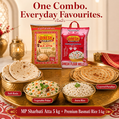 MP Sharbati Atta 5 kg & Premium Basmati Rice 5 kg Value Combo