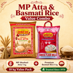 Dinesh Flour Mills MP Sharbati Atta 5 kg and Premium Basmati Rice 5 kg value combo