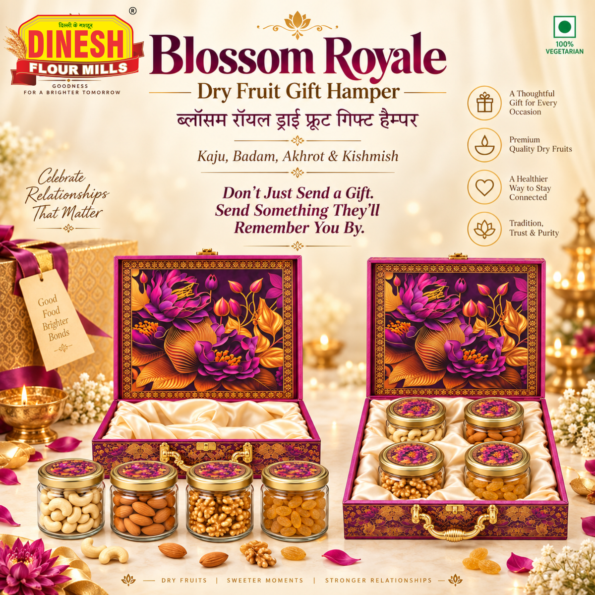 Blossom Royale Dry Fruit Gift Hamper | Kaju, Badam, Akhrot and Kishmish