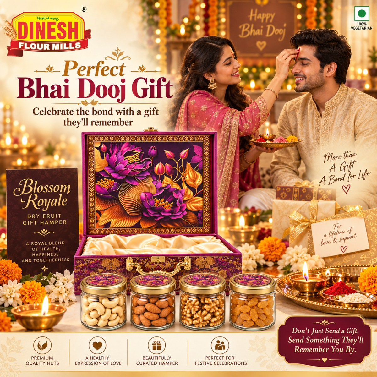 Blossom Royale Dry Fruit Gift Hamper | Kaju, Badam, Akhrot and Kishmish