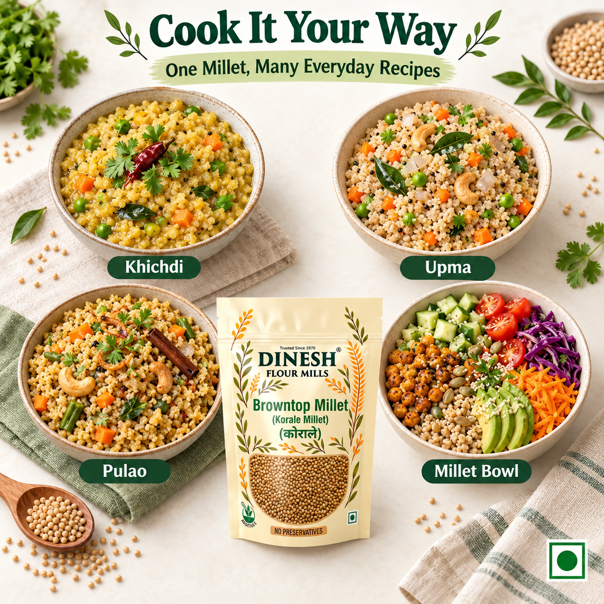 Browntop Millet (Korale Millet) | Raw Whole Grain | No Preservatives