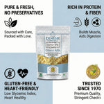 Dinesh Flour Mills Chana Atta packaging with health benefits text on a blue and white background