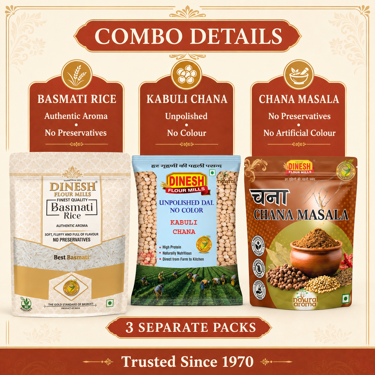 Chole Chawal Cooking Combo 1.6kg | Basmati Rice, Kabuli Chana & Chana Masala