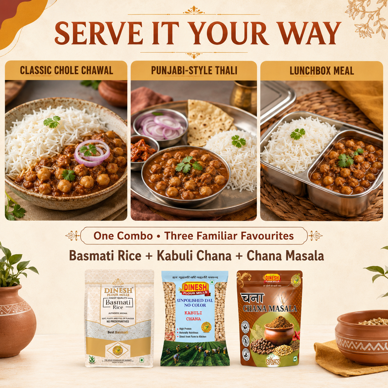 Chole Chawal Cooking Combo 1.6kg | Basmati Rice, Kabuli Chana & Chana Masala