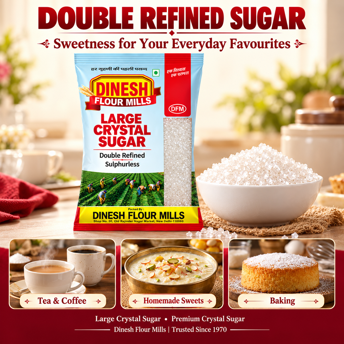 SUGAR I Large Crystal Sugar | Double Refined, Sulphurless