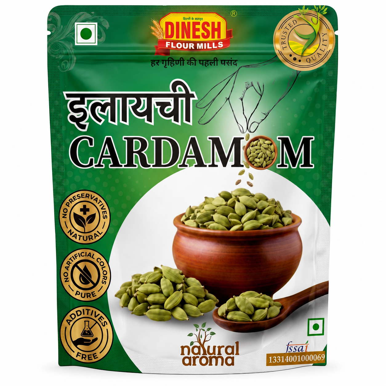 Dinesh Flour Mills Elaichi whole green cardamom packet