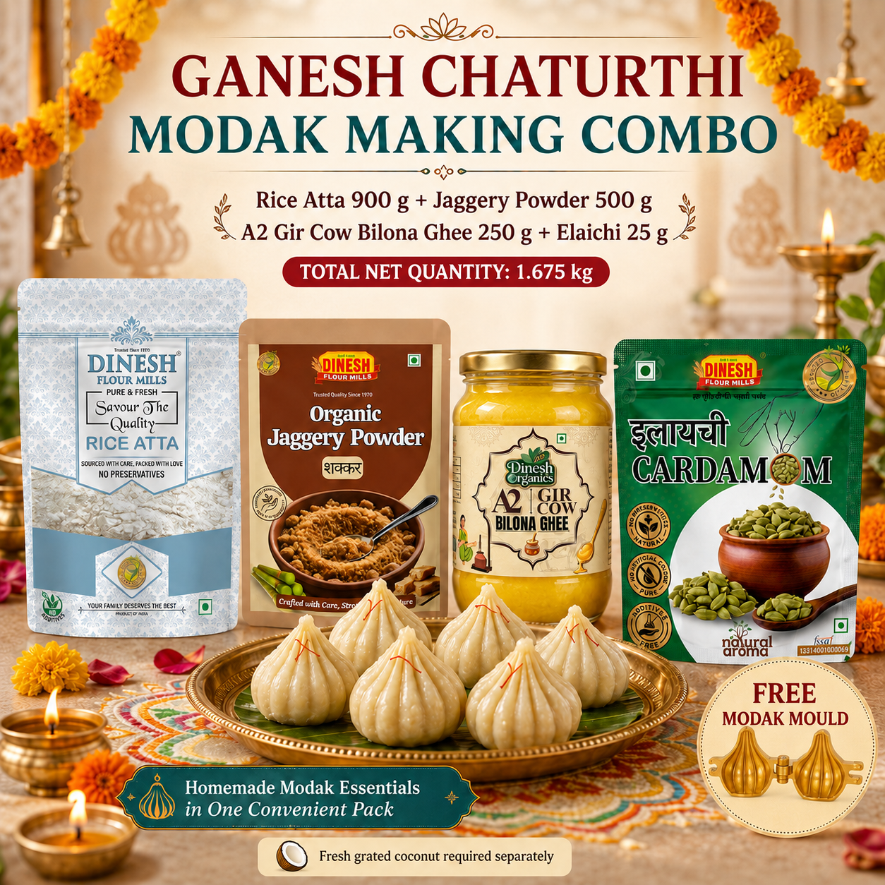 Dinesh Flour Mills Ganesh Chaturthi Modak Making Combo with free modak mould