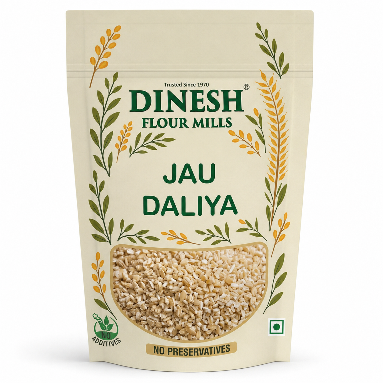 Dinesh Flour Mills Jau Daliya barley dalia pouch on white background