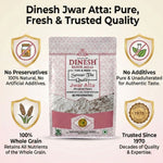 Dinesh Jwar Atta packaging with product details and brand promises on a white background